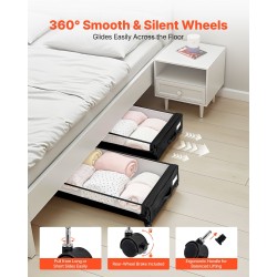 Sängynaluslaatikko matala ulkomitat 770x470x173 mm 2 kpl läpinäkyvä kansi pyörillä