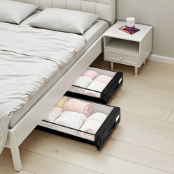 Sängynaluslaatikko matala ulkomitat 770x470x173 mm 2 kpl läpinäkyvä kansi pyörillä