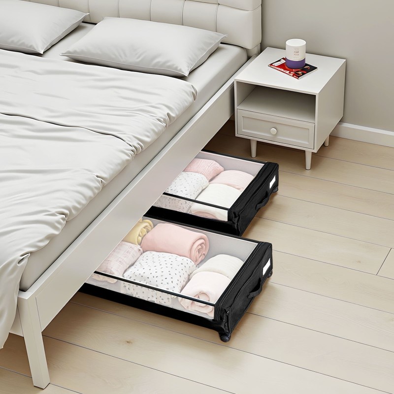 Sängynaluslaatikko matala ulkomitat 770x470x173 mm 2 kpl läpinäkyvä kansi pyörillä