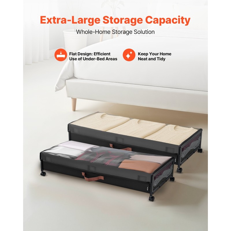 Sängynalussäilytyslaatikko 2 kpl 90,5×39,5×13 cm pyörillä läpinäkyvällä kannella