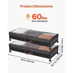 Sängynalussäilytyslaatikko 2 kpl 90,5×39,5×13 cm pyörillä läpinäkyvällä kannella