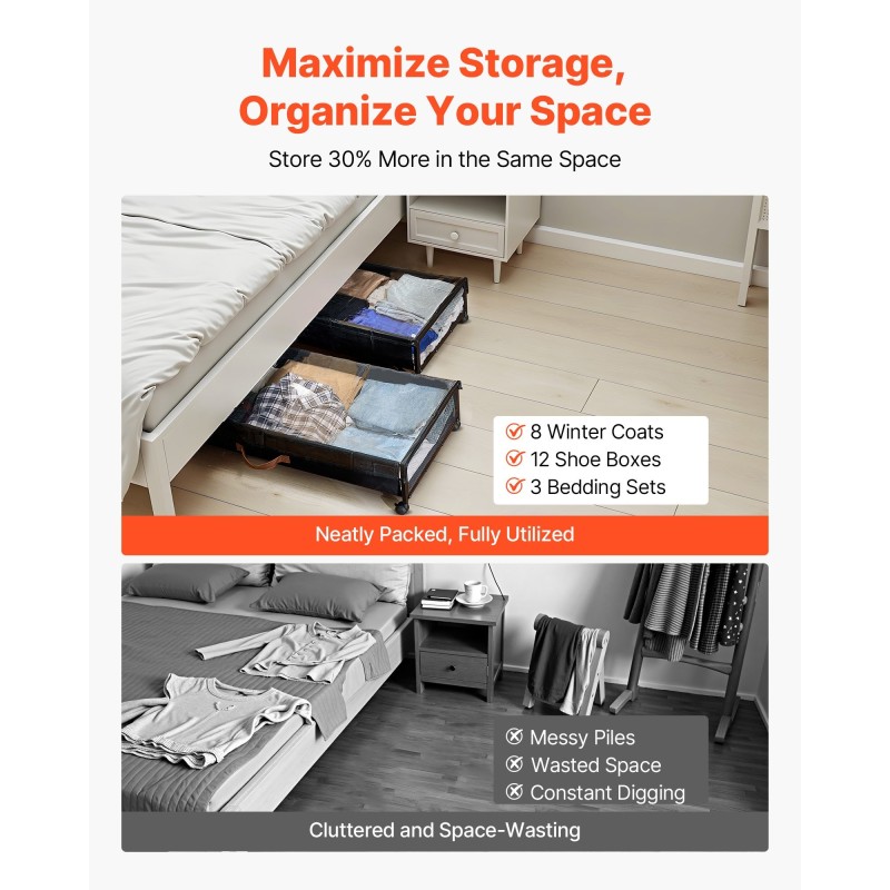 Sängynalussäilytyslaatikko 2 kpl 90,5×39,5×13 cm pyörillä läpinäkyvällä kannella