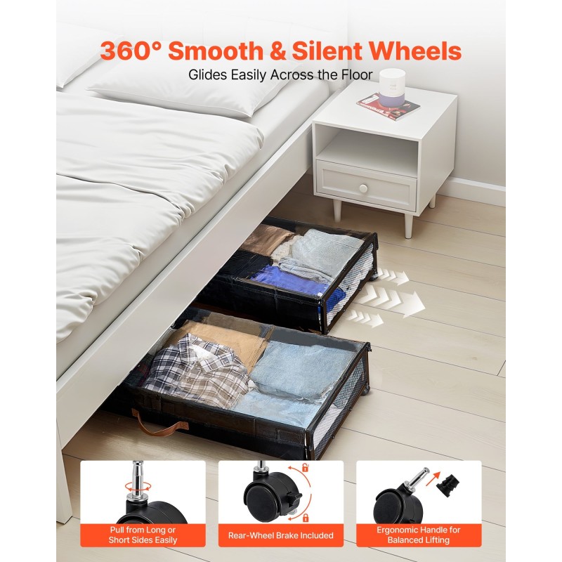Sängynalussäilytyslaatikko 2 kpl 90,5×39,5×13 cm pyörillä läpinäkyvällä kannella