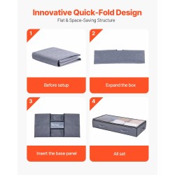 Sängynalussäilytyslaatikot 4 kappaletta 90 litraa matalaprofiili taitettava läpinäkyvällä kannella