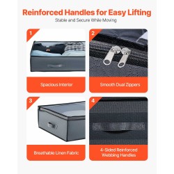 Sängynalussäilytyslaatikot 4 kappaletta 90 litraa matalaprofiili taitettava läpinäkyvällä kannella