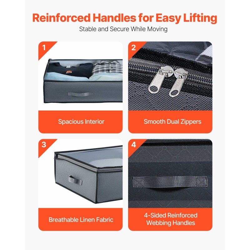 Sängynalussäilytyslaatikot 4 kappaletta 90 litraa matalaprofiili taitettava läpinäkyvällä kannella