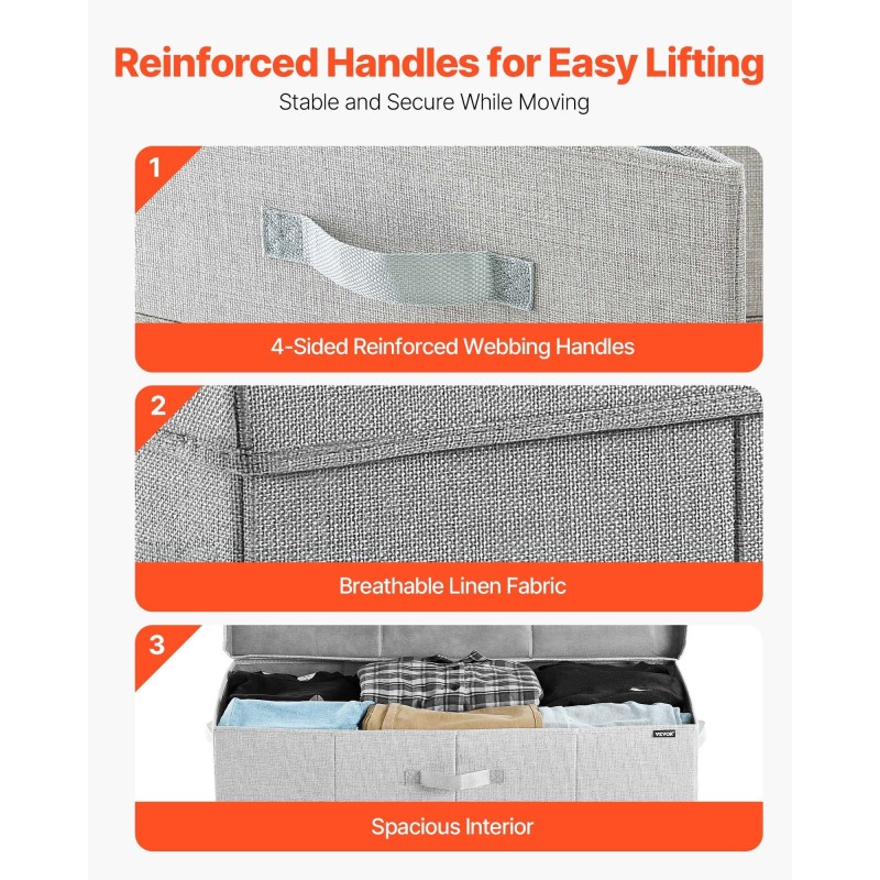 Sängynaluslaatikot 2 kpl 48 l matalaprofiiliset harmaat kannella ja taitettavat