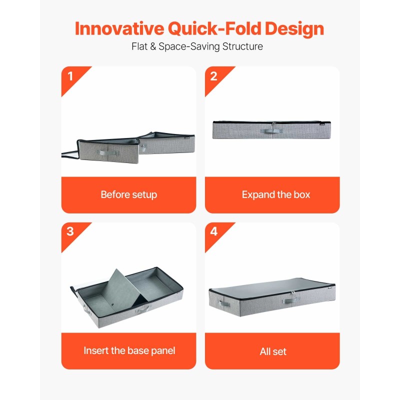 Matalat taitettavat sängynalussäilytyslaatikot 2 kpl 45 l läpinäkyvällä kannella