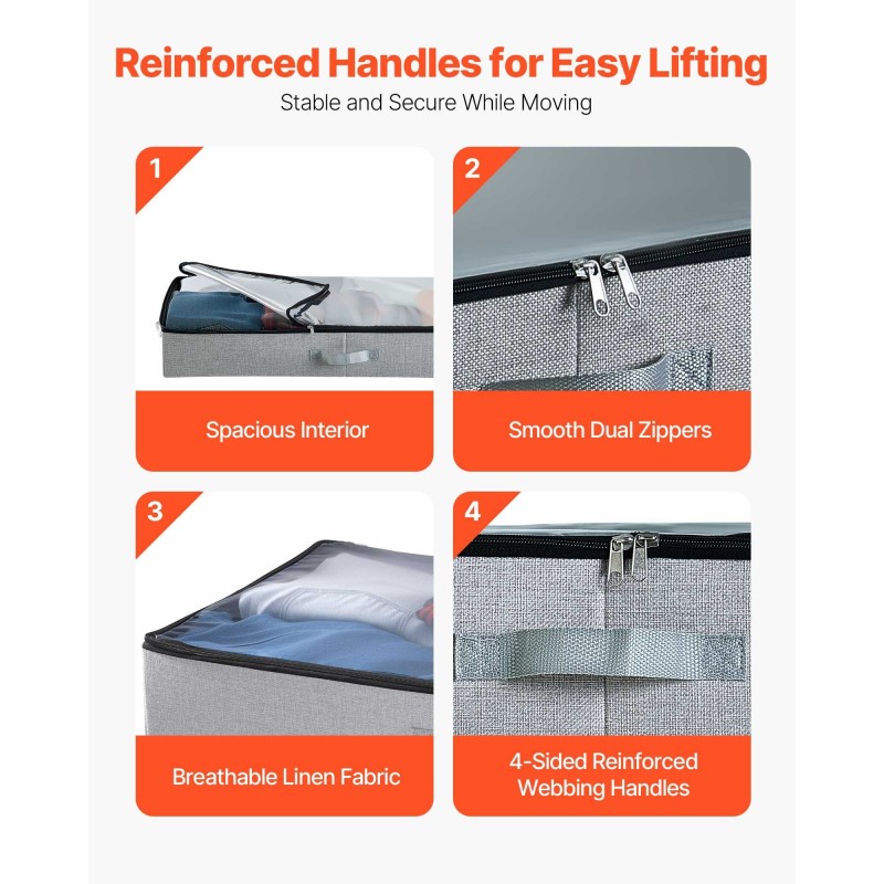 Matalat taitettavat sängynalussäilytyslaatikot 2 kpl 45 l läpinäkyvällä kannella