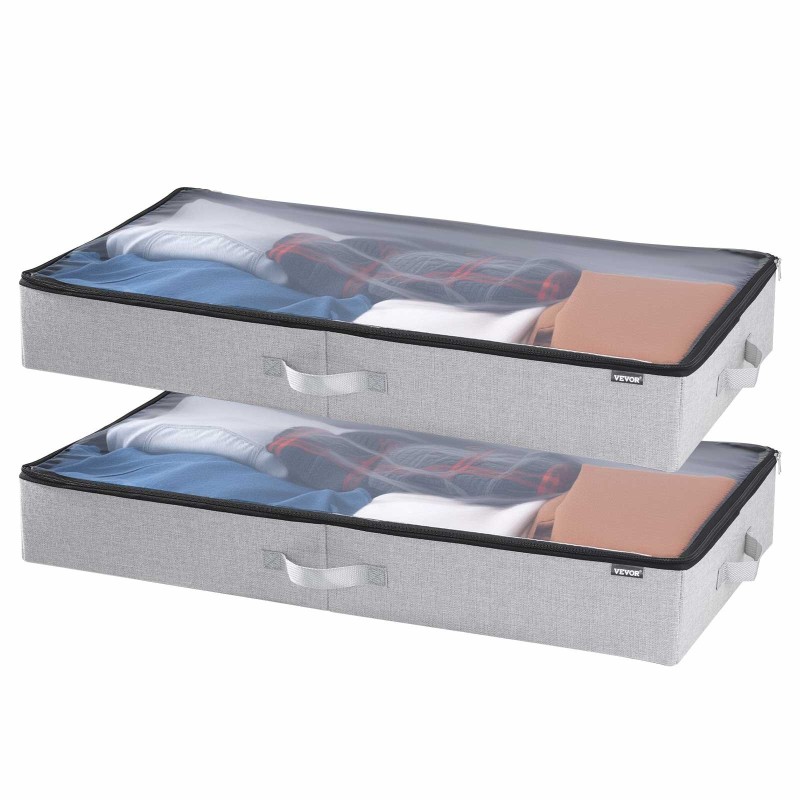 Matalat taitettavat sängynalussäilytyslaatikot 2 kpl 45 l läpinäkyvällä kannella