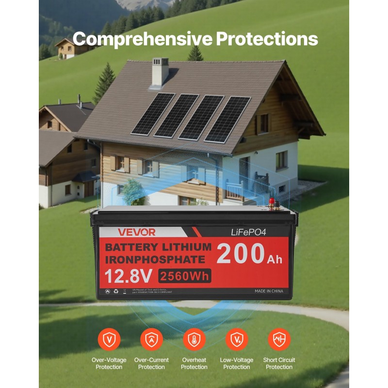 12V aurinkosähköpaketti 400W 4x100W monokidepaneelit 12.8V 200Ah LiFePO4-akku 40A MPPT-laturisäädin 2000W invertteri