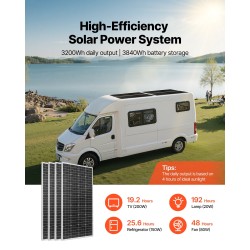 Aurinkosähköpaketti 800W 12V 4x200W yksikidepaneelit 12.8V 300Ah LiFePO4 akku 2000W invertteri