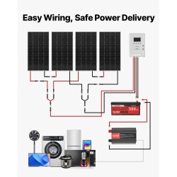 Aurinkosähköpaketti 800W 12V 4x200W yksikidepaneelit 12.8V 300Ah LiFePO4 akku 2000W invertteri