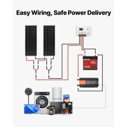 Aurinkosähköpaketti 200W 12V 2 kpl 100W monikideaurinkopaneelia 12.8V 50Ah LiFePO4-akku 800W invertteri