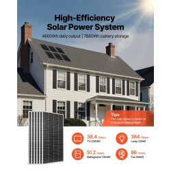 Aurinkosähköpaketti 1200W 6 kpl 200W yksikideaurinkopaneelia 25.6V 300Ah LiFePO4-akku 24V 3600W invertteri