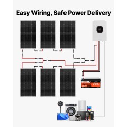 Aurinkosähköpaketti 1200W 6 kpl 200W yksikideaurinkopaneelia 25.6V 300Ah LiFePO4-akku 24V 3600W invertteri
