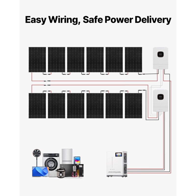 Aurinkosähköjärjestelmä 4800W 12x400W paneelia 51.2V 300Ah LiFePO4-akku 2x5000W hybridivaihtosuuntaajat
