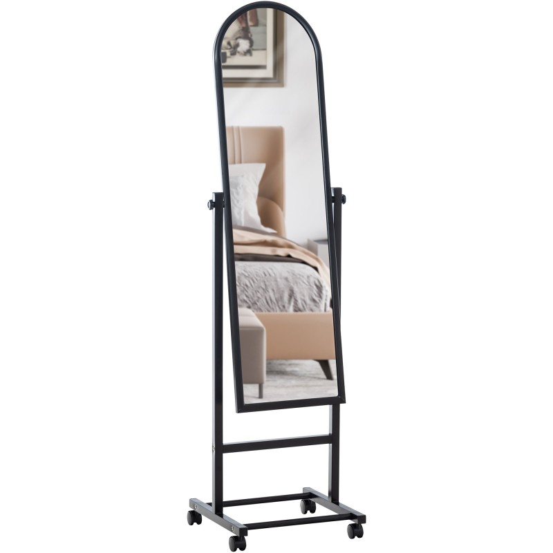 Tyylikäs seisova kokovartalon peili pyörillä ja säädettävällä kulmalla