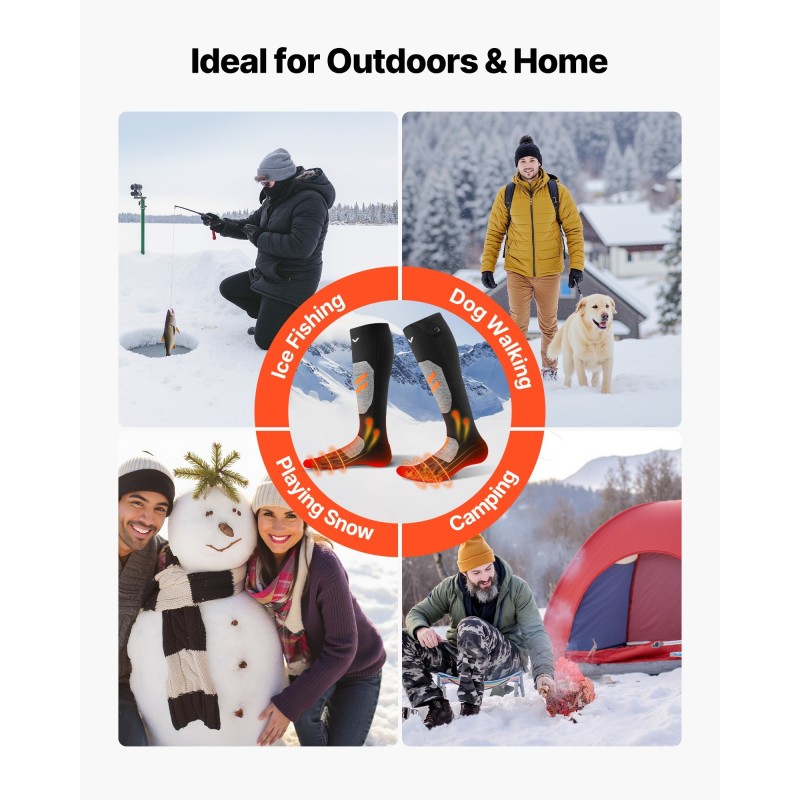 Lämmitettävät sukat modal-ydinlanka tekoturkisfleece koko S 5000 mAh 4 lämpötasoa sovellusohjaus