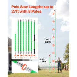 Teleskooppinen oksasaha lasikuituvarsi 8 m 65Mn-teräs oksien karsintaan