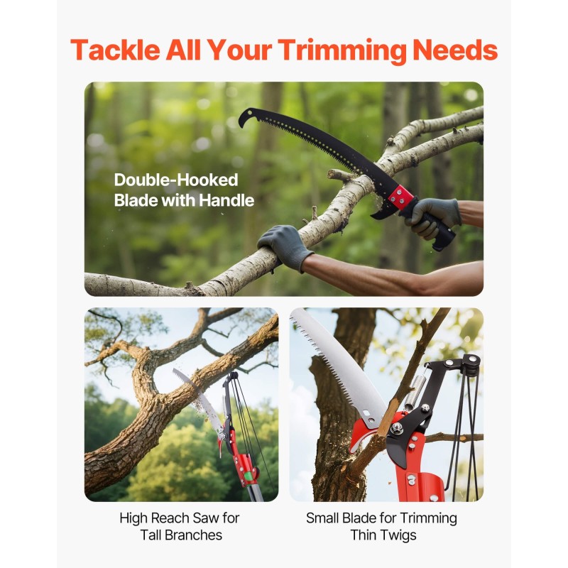 Teleskooppinen oksasaha lasikuituvarsi 8 m 65Mn-teräs oksien karsintaan