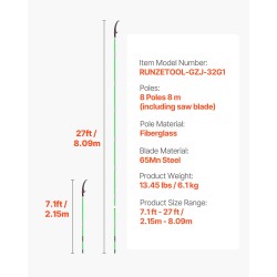 Oksasaha teleskooppivarrella lasikuituvarsi 118–809 cm 65Mn-teräs kaksoiskoukku