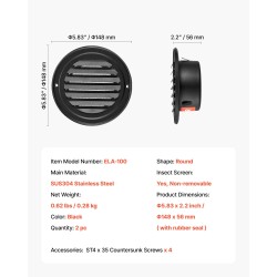 Seinäventtiilin ritiläsuojus ruostumatonta terästä 97 mm musta 2 kpl