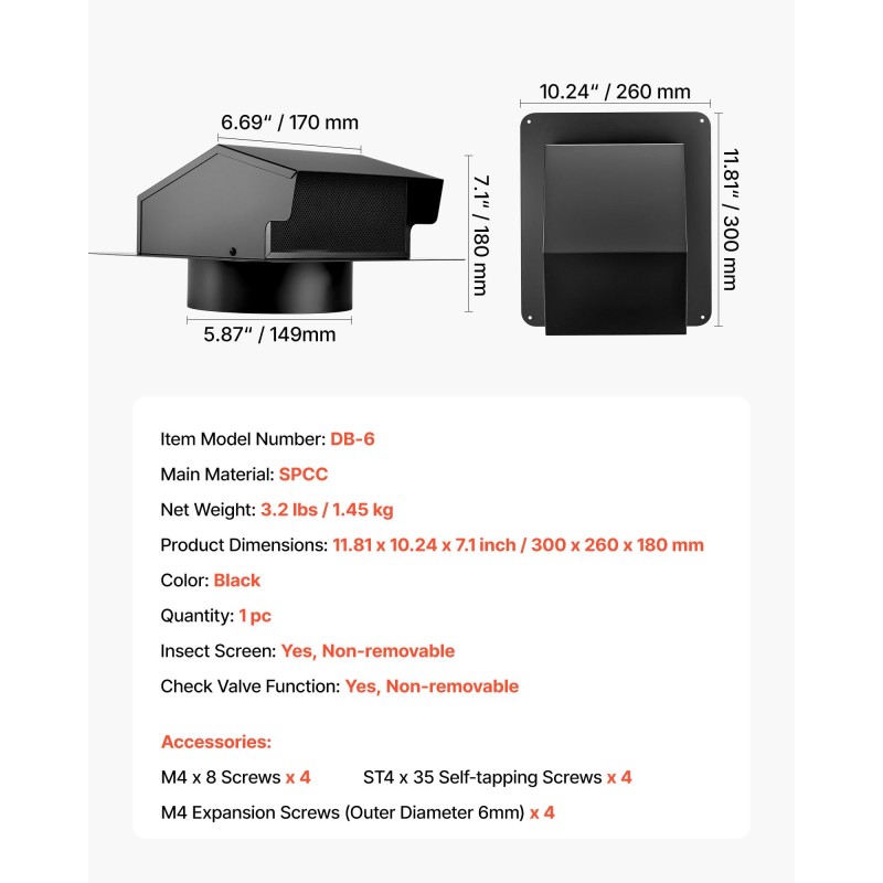 Seinäasennettava ulkosäleikkö SPCC-teräs 149 mm musta 1 kpl poistoilmakanavaan