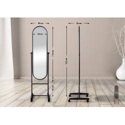 Soikea metallirunkoinen peili pyörillä, eri värejä