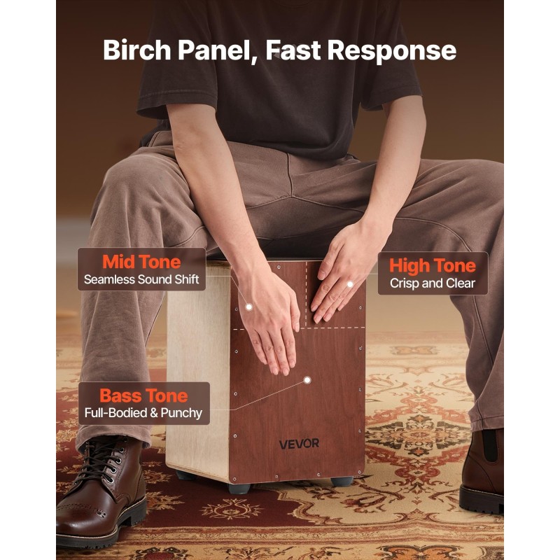 Cajon-rumpu mahonkinen ja haapainen runko koivupaneelilla sisäisillä virvelilangoilla kompakti