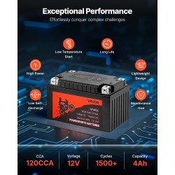 Käynnistysakku 12V 4Ah LiFePO4 240CA huoltovapaa kevyt moottoripyörään