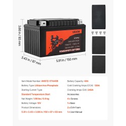 Käynnistysakku 12V 4Ah LiFePO4 240CA huoltovapaa kevyt moottoripyörään