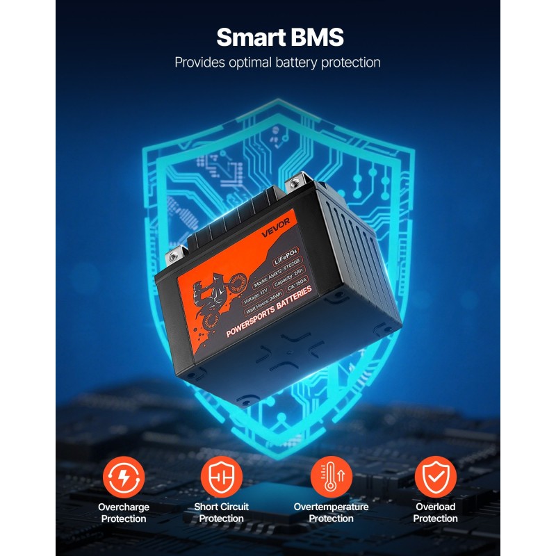 Moottoripyörä- ja harrasteajoneuvoakku 12V 2Ah litiumrautafosfaatti esiladattu huoltovapaa