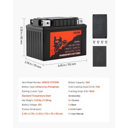 Moottoripyörä- ja harrasteajoneuvoakku 12V 2Ah litiumrautafosfaatti esiladattu huoltovapaa