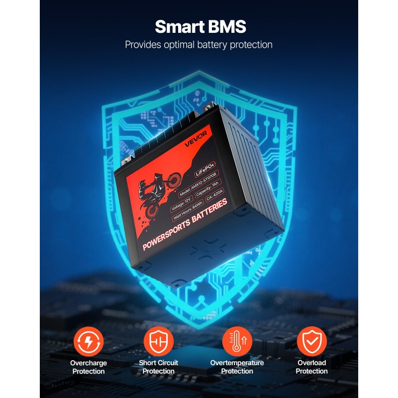 Moottoripyörän litiumrautafosfaattiakku 12V 7Ah 210CCA kevyt huoltovapaa