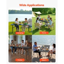 Taitettava suorakulmainen pöytä HDPE-muovi ja hiiliteräs 180×74×74 cm musta