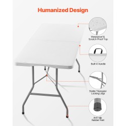 Taitettava hyötypöytä muovikansi hiiliteräsrunko 180×70×73 cm 150 kg kantavuus