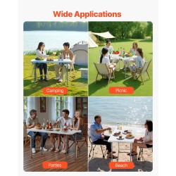 Taitettava apupöytä valkoinen muovi ja hiiliteräs 122 x 60 cm 100 kg