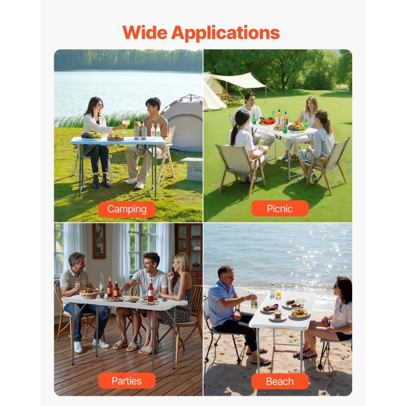 Taitettava apupöytä valkoinen muovi ja hiiliteräs 122 x 60 cm 100 kg