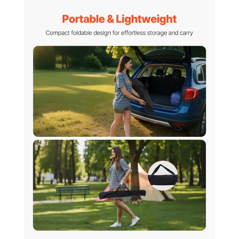 Kokoontaittuva alumiininen retkipöytä musta säädettävä korkeus 60 kg kantavuus