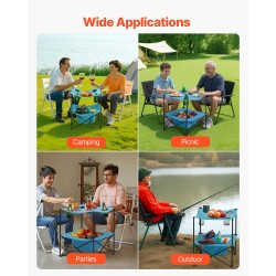 Retkipöytä kokoontaitettava kevyt 600D Oxford kangas metallirunko neljä mukitelinettä sininen