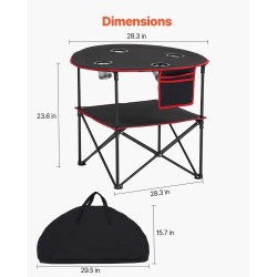 Taitettava retkipöytä 600D Oxford-kangas metallirunko 720x720x600 mm 4 mukitelinettä ulkokäyttöön