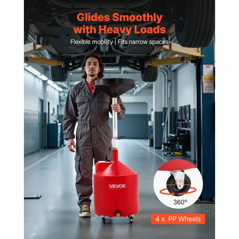 Jäteöljyn keräyssäiliö 68 litraa PE-muovinen säädettävällä suppilolla pyörillä