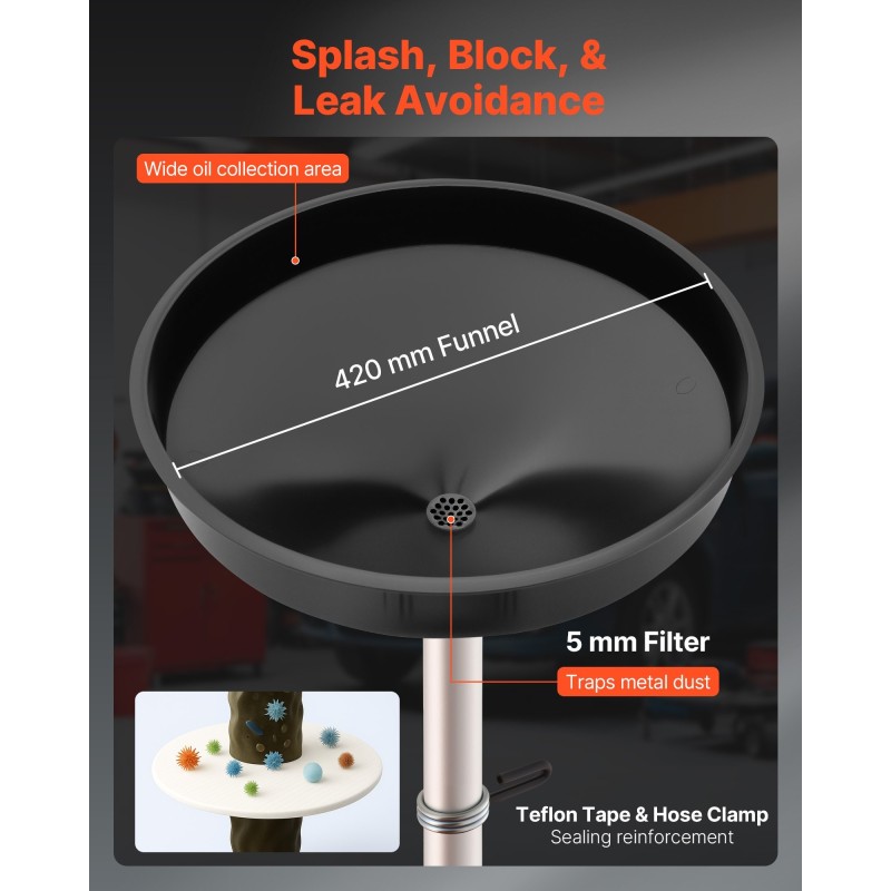 Jäteöljyn keräyssäiliö 68 litraa PE-muovinen säädettävällä suppilolla pyörillä