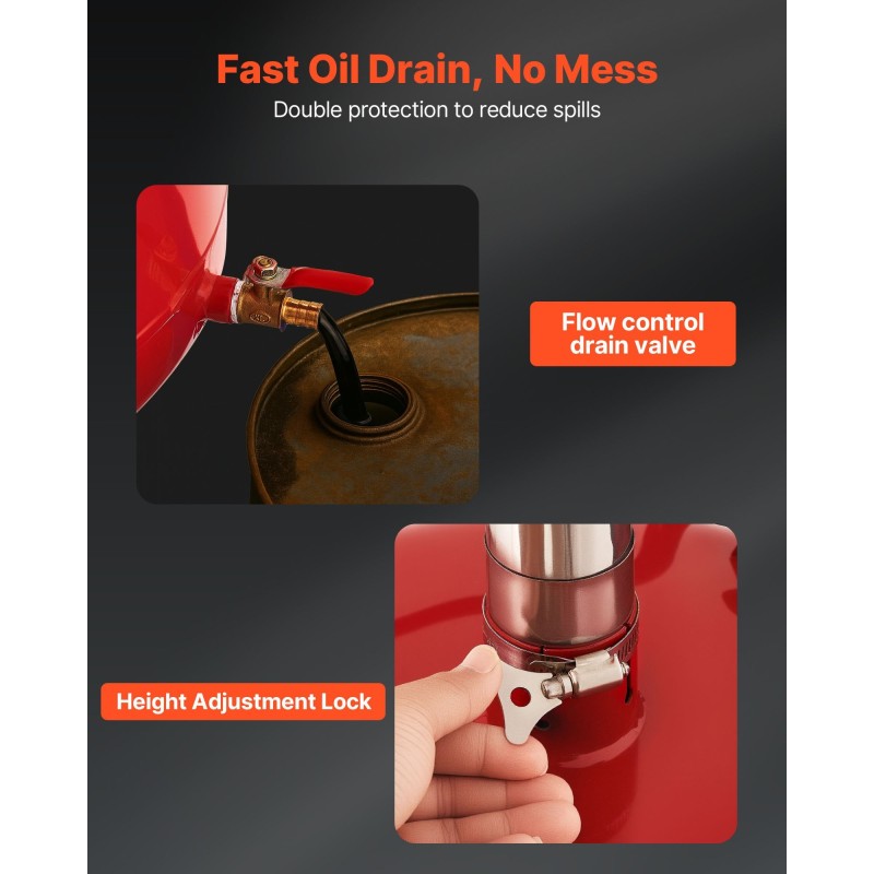 Jäteöljyn keräyssäiliö 30 l rautarunko pyörillä säädettävällä suppilolla autokorjaamoihin