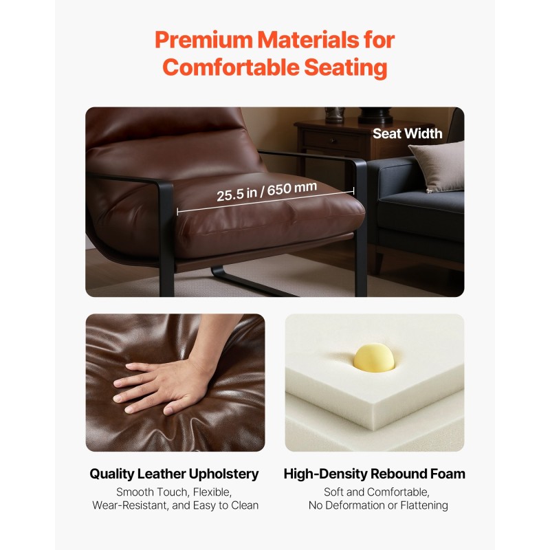 Nojatuoli PU-nahkaverhoiltu vaahtotäyte tasarunkoinen ruskea 80x75x82 cm