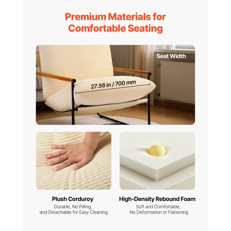 Nojatuoli vakosamettiverhoilu rautarunko täyspuu käsinojat ergonominen puolikalteva selkänoja 88x75x85 cm