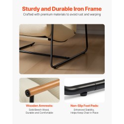 Nojatuoli vakosamettiverhoilu rautarunko täyspuu käsinojat ergonominen puolikalteva selkänoja 88x75x85 cm