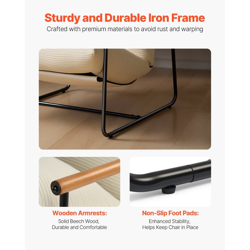 Nojatuoli vakosamettiverhoilu rautarunko täyspuu käsinojat ergonominen puolikalteva selkänoja 88x75x85 cm