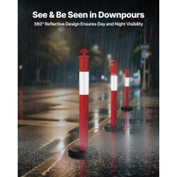 Liikenteen ohjaustolppasarja 9 kpl 1140 mm punainen täytettävällä jalustalla heijastavilla raidoilla